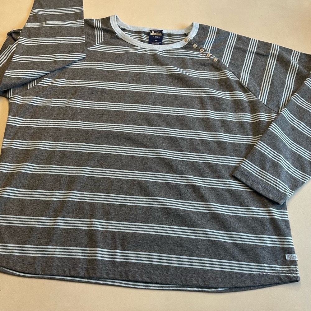Vintage B.U.M. Equipment Plus Striped Pullover in Grey and Light Turquoise - Picture 4 of 8